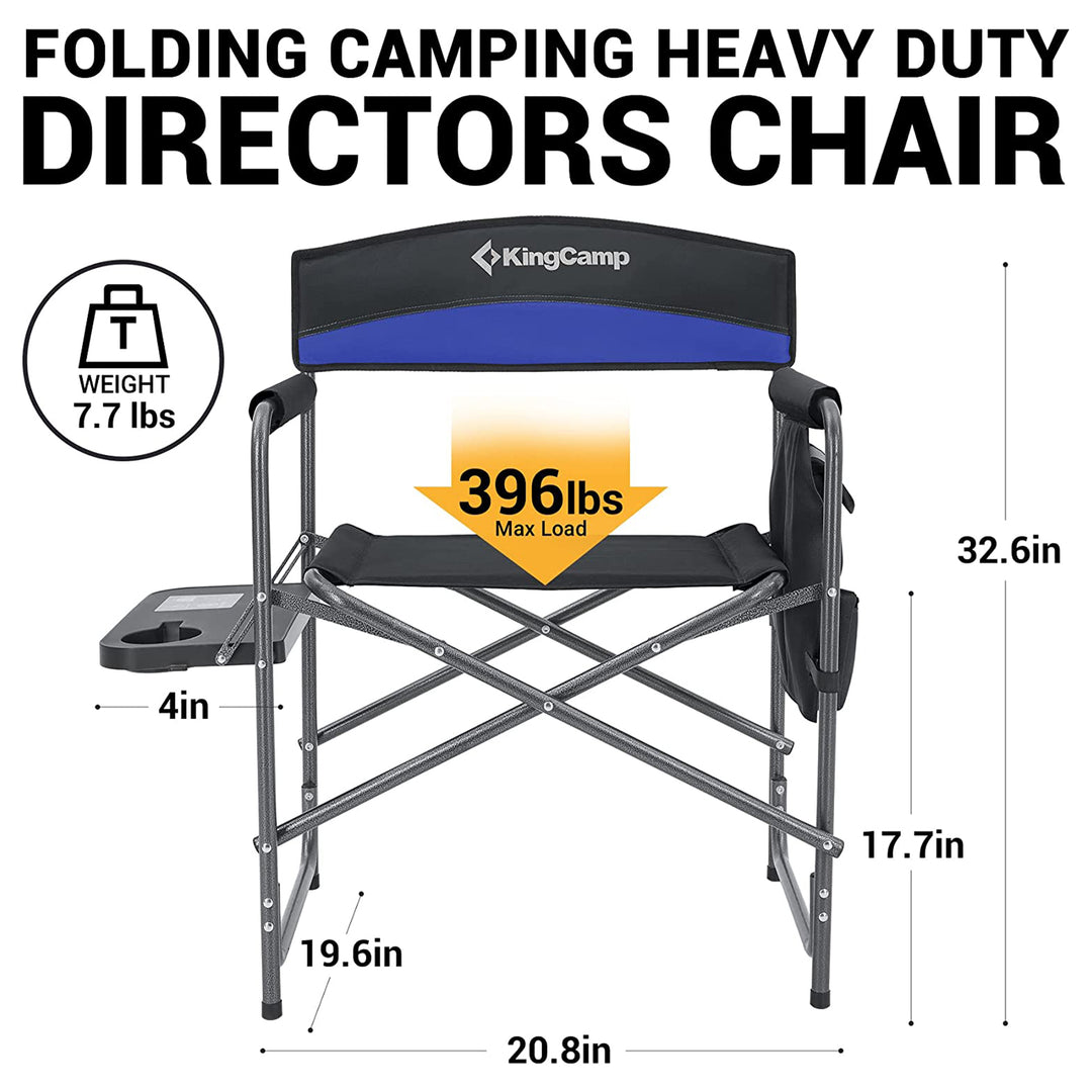 KingCamp Outdoor Folding Chair w/ Table & Pockets, Black/Blue (2 Pack) (Used)