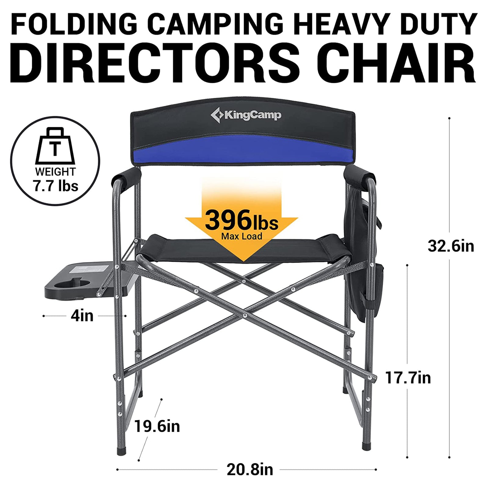 KingCamp Outdoor Folding Chair w/ Table & Pockets, Black/Blue (2 Pack) (Used) - VMInnovations