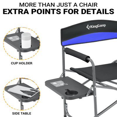 KingCamp Outdoor Folding Chair w/ Table & Pockets, Black/Blue (2 Pack) (Used) - VMInnovations