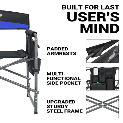 KingCamp Outdoor Folding Chair w/ Table & Pockets, Black/Blue (2 Pack) (Used) - VMInnovations