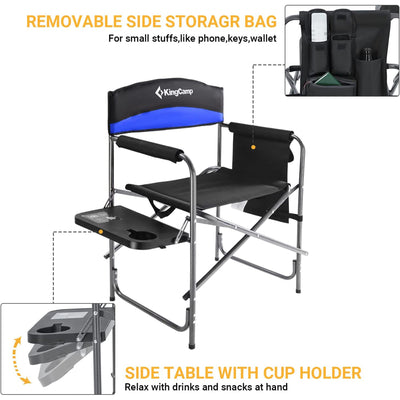 KingCamp Outdoor Folding Chair w/ Table & Pockets, Black/Blue (2 Pack) (Used) - VMInnovations
