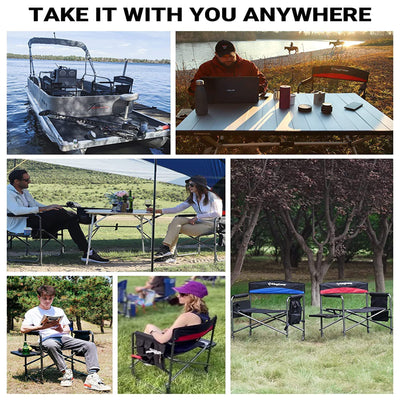 KingCamp Outdoor Folding Chair w/ Table & Pockets, Black/Blue (2 Pack) (Used) - VMInnovations