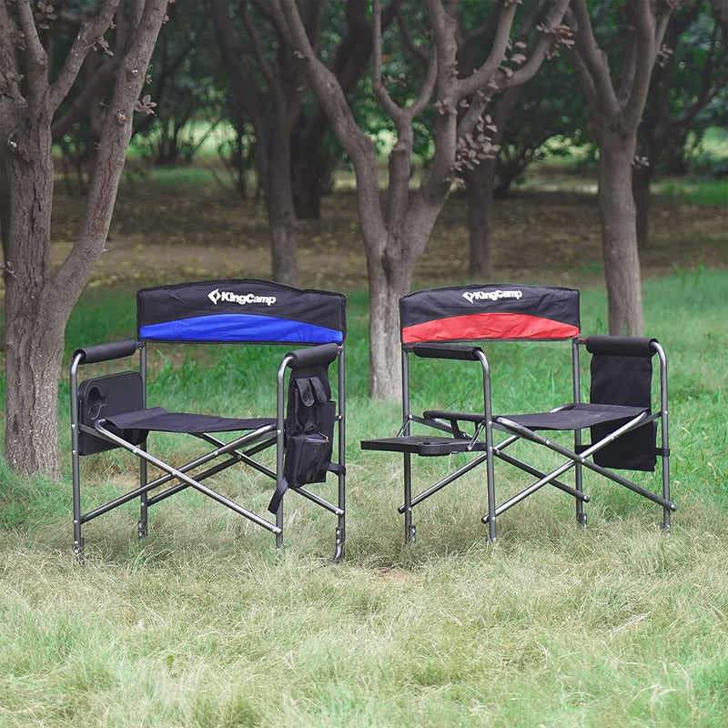 Padded Outdoor Folding Chair w/ Table & Pockets, Black/Blue (2 Pack) (Open Box)