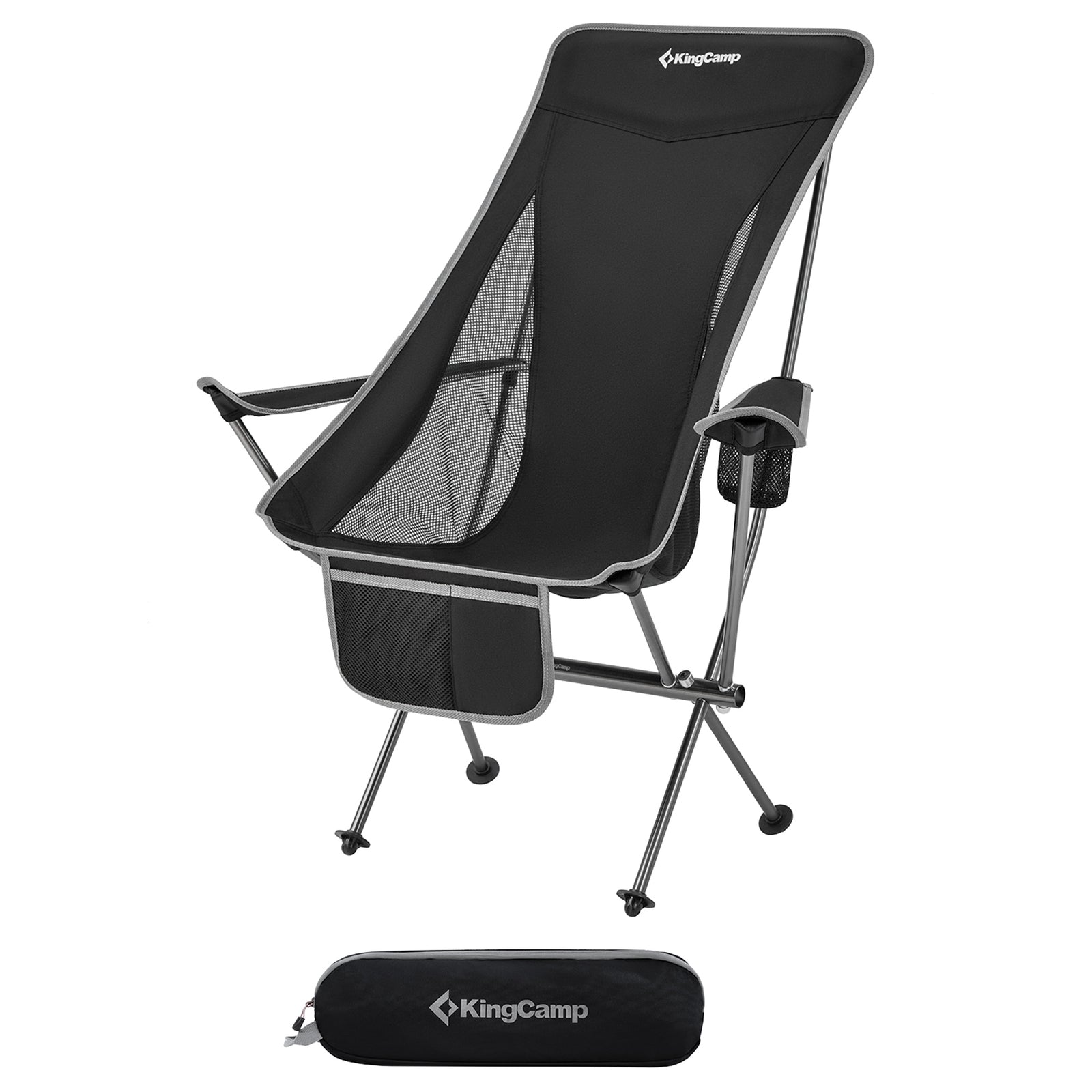 Lightweight Highback Camping Chair with Cupholder & Pocket, Black/Grey(Open Box) - VMInnovations