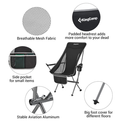 Lightweight Highback Camping Chair with Cupholder & Pocket, Black/Grey(Open Box) - VMInnovations