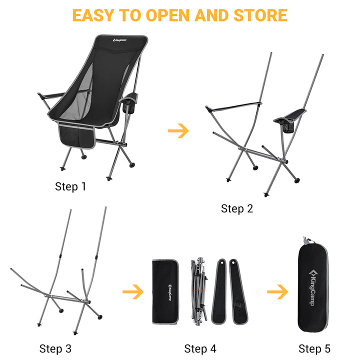 KingCamp Lightweight Highback Camping Chair w/ Cupholder, Black/Grey (Used)