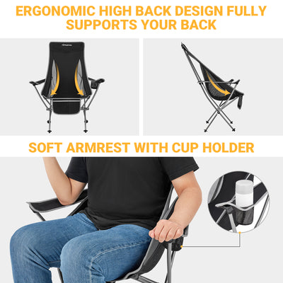 KingCamp Lightweight Highback Camping Chair with Cupholder & Pocket, Black/Grey - VMInnovations