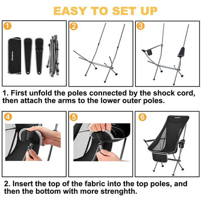 Lightweight Highback Camping Chair with Cupholder & Pocket, Black/Grey(Open Box) - VMInnovations