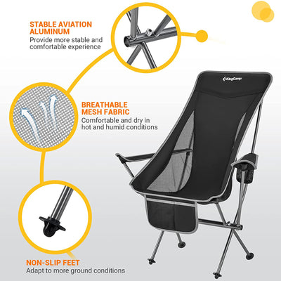 KingCamp Lightweight Highback Camping Chair w/ Cupholder, Black/Grey (Used)