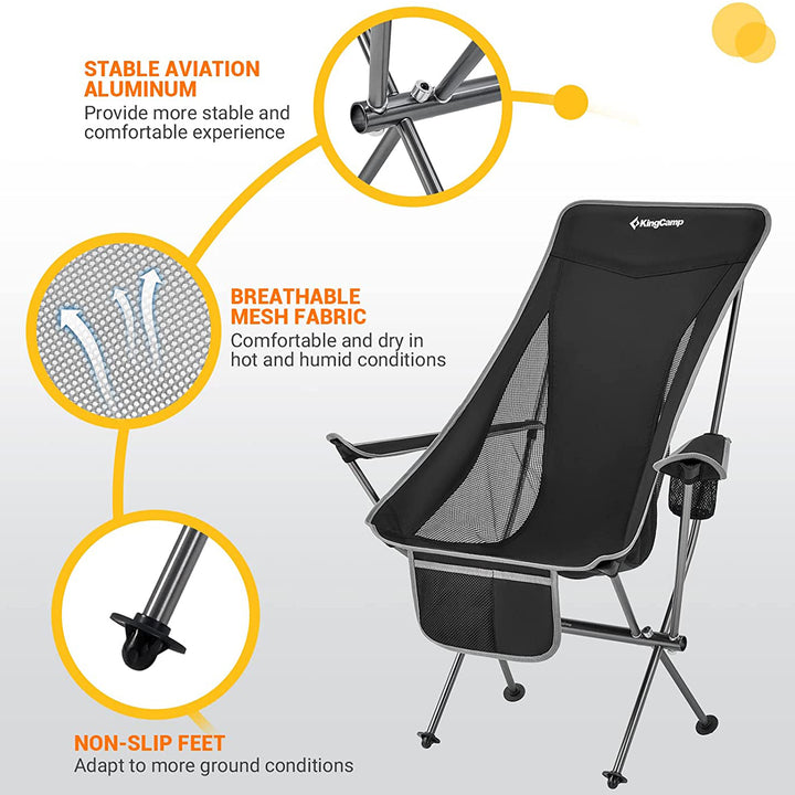 Lightweight Highback Camping Chair with Cupholder & Pocket, Black/Grey(Open Box)