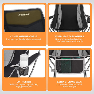 Lightweight Highback Camping Chair with Cupholder & Pocket, Black/Grey(Open Box) - VMInnovations