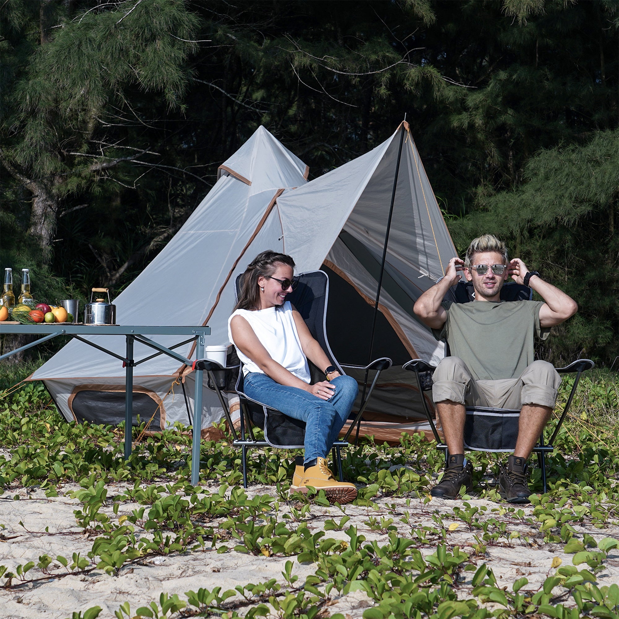 Lightweight Highback Camping Chair with Cupholder & Pocket, Black/Grey(Open Box) - VMInnovations