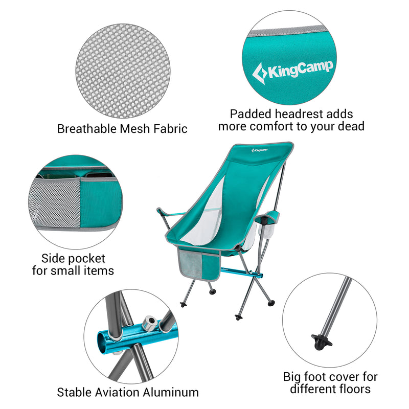 KingCamp Lightweight Highback Camping Lounge Chair, Cyan (Open Box)