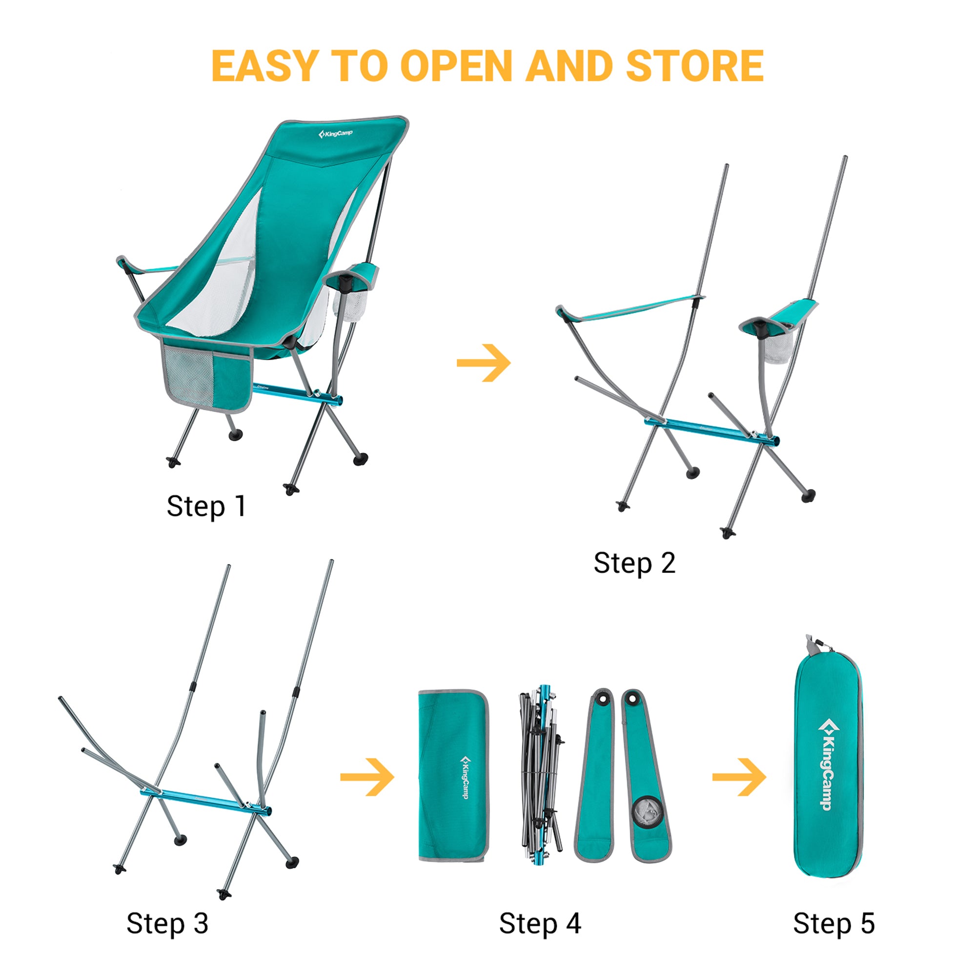 KingCamp Lightweight Highback Camping Lounge Chair, Cyan (Open Box) - VMInnovations