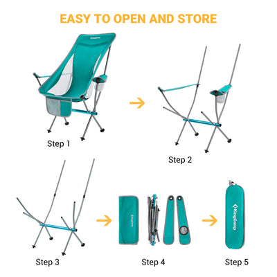 KingCamp Lightweight Highback Camping Lounge Chair, Cyan (Open Box) - VMInnovations