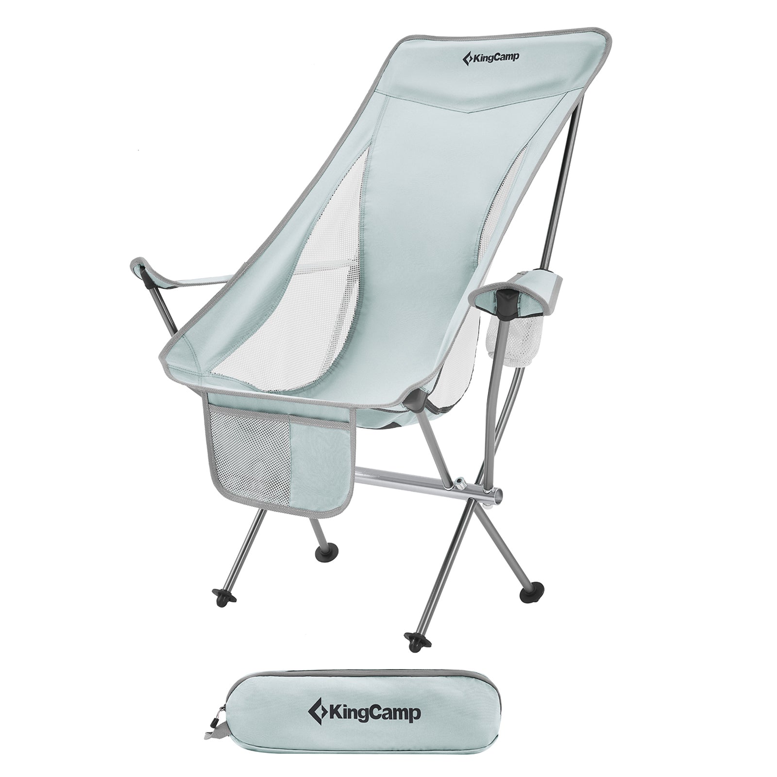 Lightweight Highback Camping Lounge Chair with Cupholder & Pocket, Grey (Used) - VMInnovations