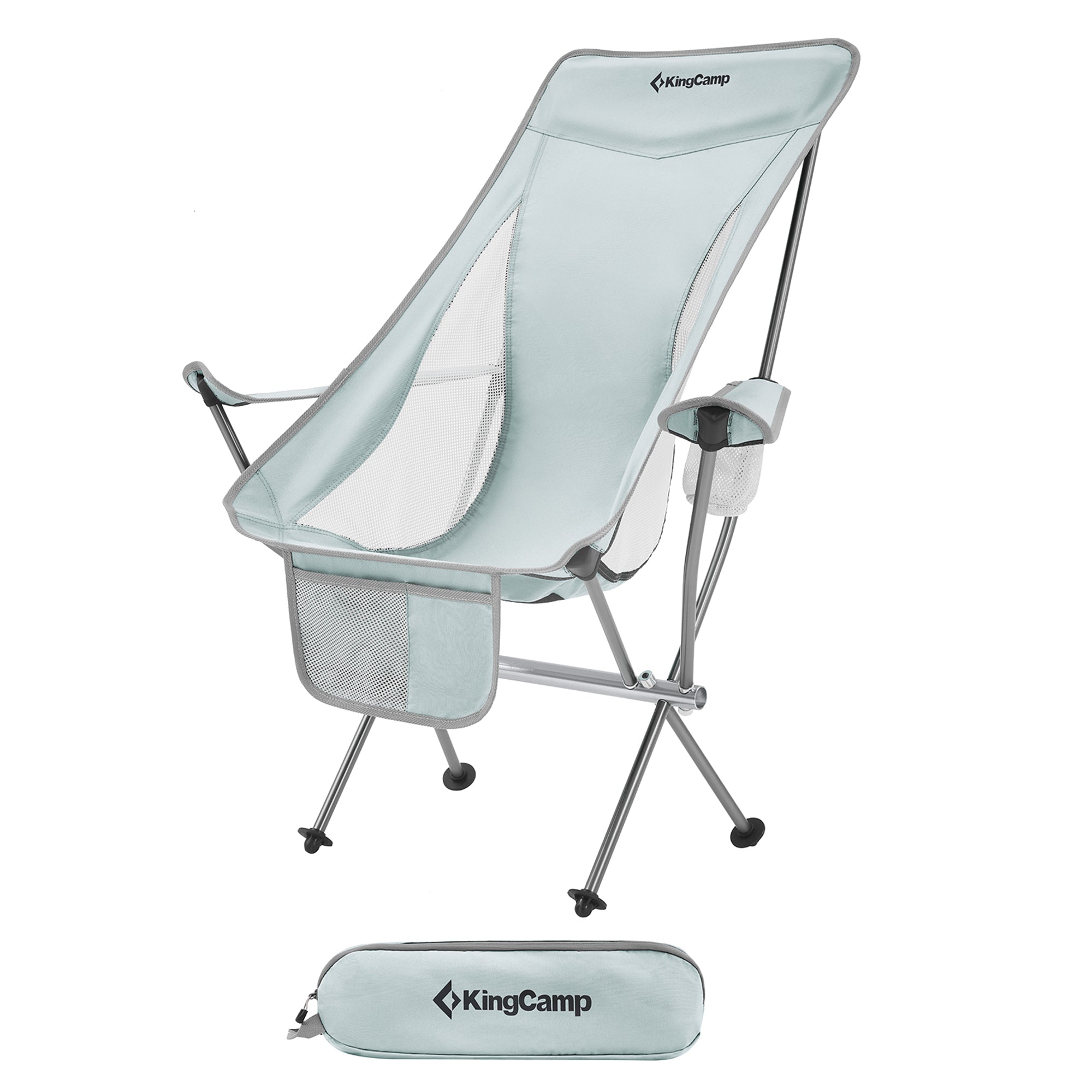 KingCamp Lightweight Highback Camping Lounge Chair with Cupholder & Pocket, Grey - VMInnovations