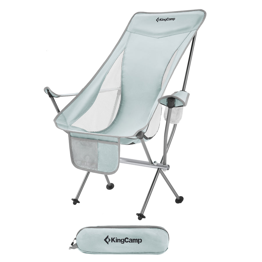 KingCamp Lightweight Highback Camping Lounge Chair with Cupholder & Pocket, Grey - VMInnovations