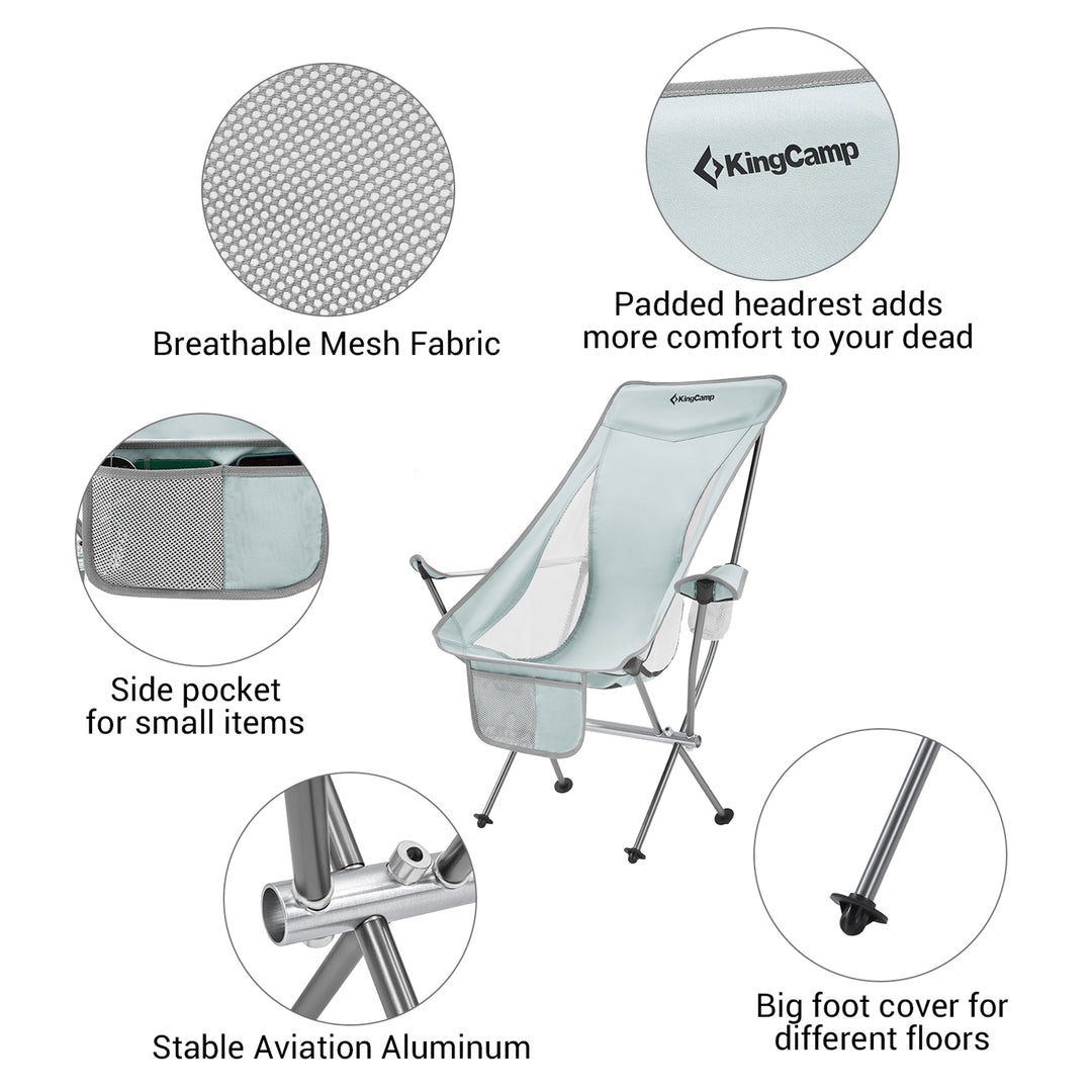 Lightweight Highback Camping Lounge Chair with Cupholder & Pocket, Grey (Used) - VMInnovations