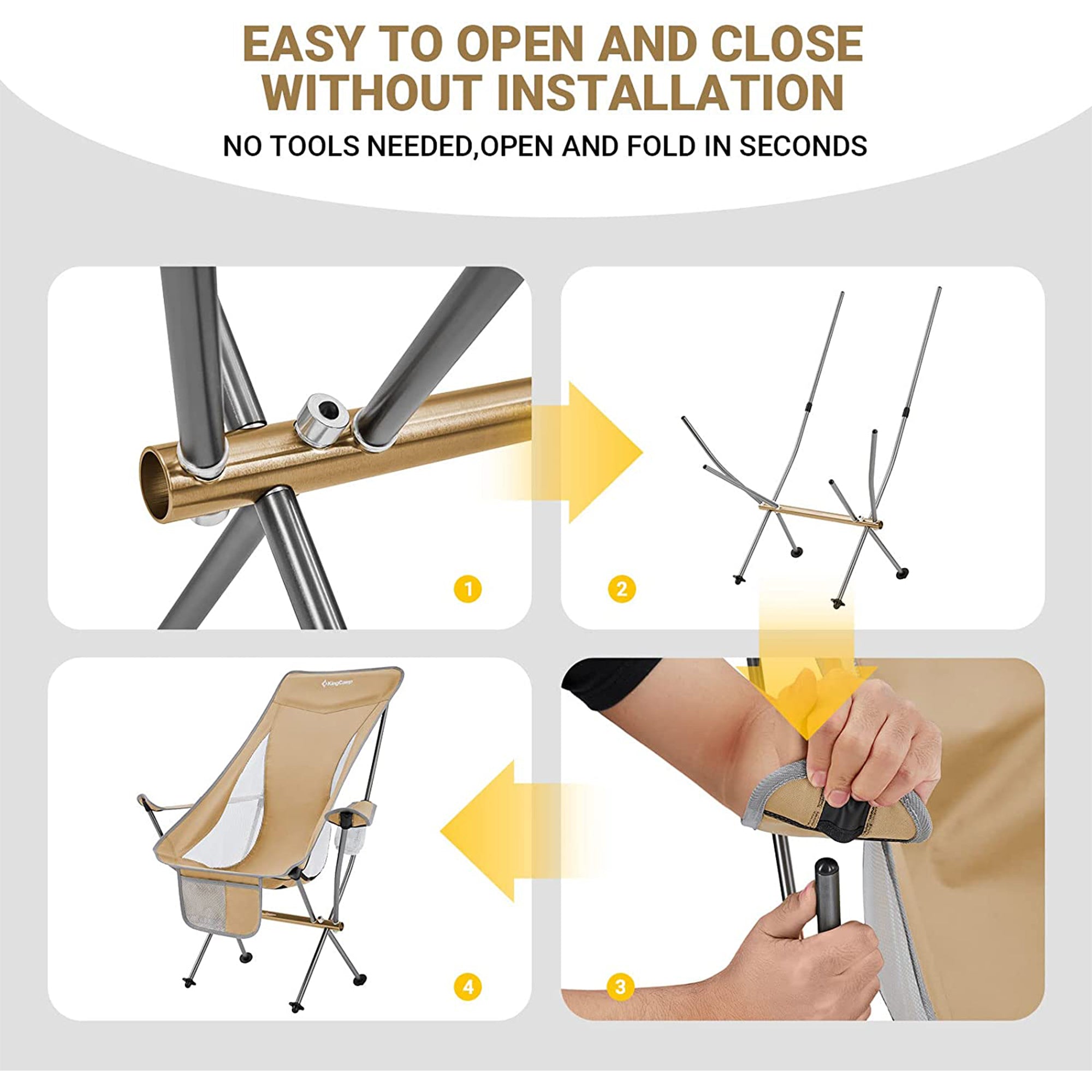 KingCamp Lightweight Highback Camp Chair with Cupholder & Pocket, Khaki (Used) - VMInnovations