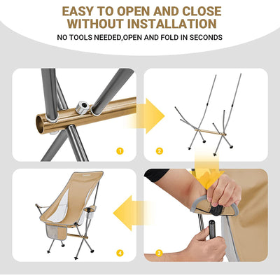 KingCamp Lightweight Highback Camp Chair with Cupholder & Pocket, Khaki (Used) - VMInnovations