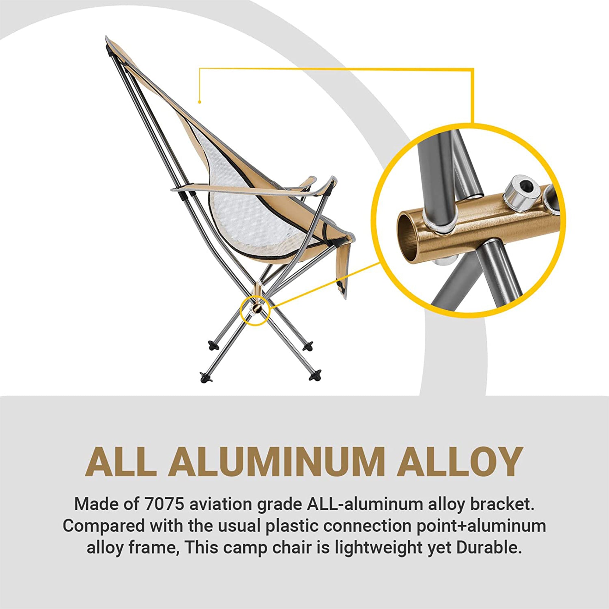 KingCamp Lightweight Highback Camp Chair with Cupholder & Pocket, Khaki (Used) - VMInnovations