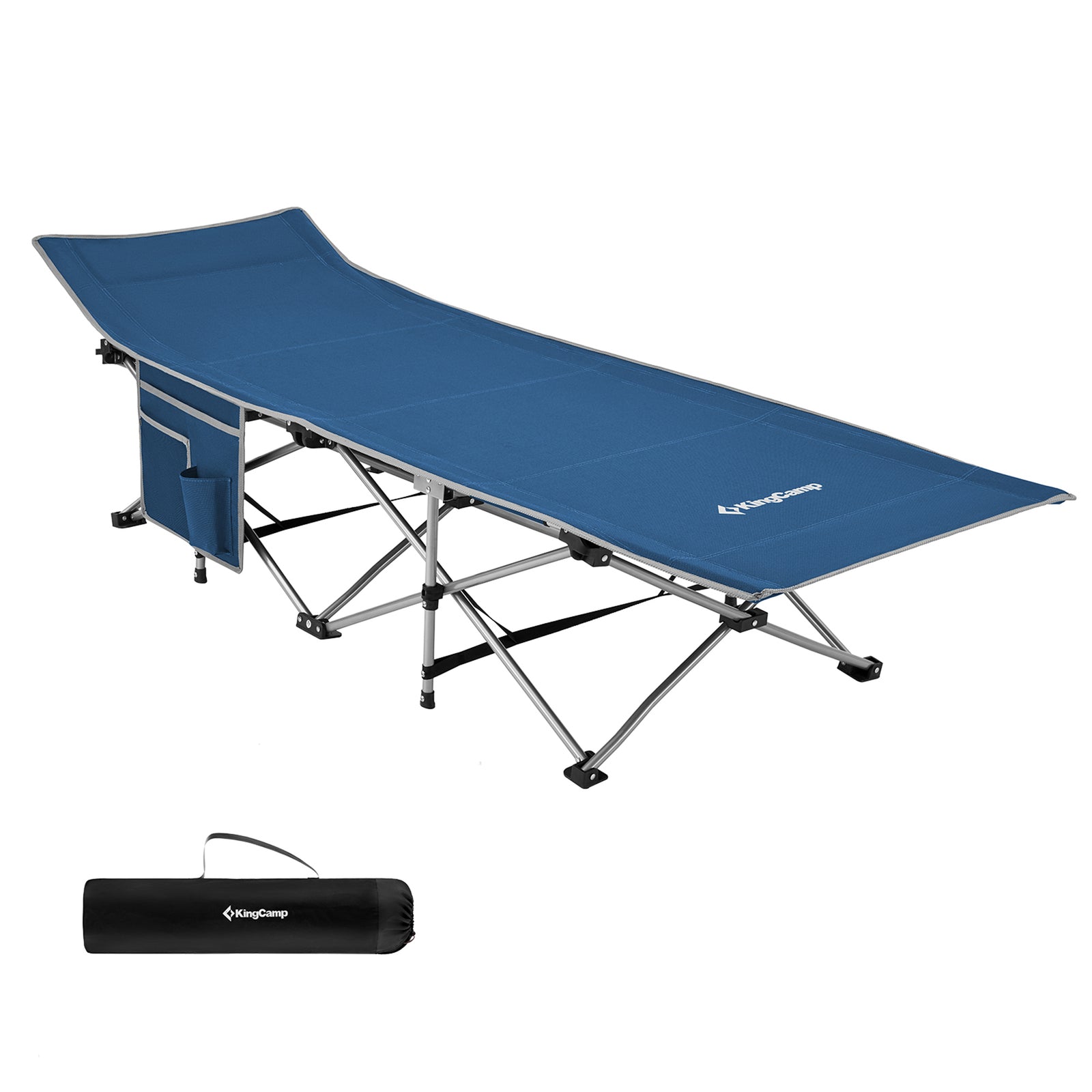 KingCamp Folding Portable Outdoor Camping Cot w/ Multi Layer Side Pocket, Blue - VMInnovations