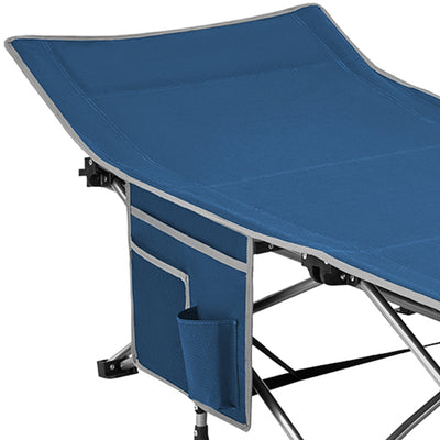 Folding Portable Outdoor Camping Cot w/ Multi Layer Side Pocket, Blue (Open Box)