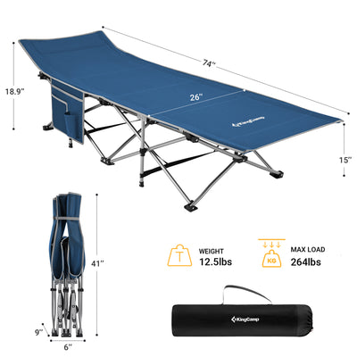 King Camp Portable Outdoor Camping Cot w/ Multi Layer Side Pocket (Open Box) - VMInnovations