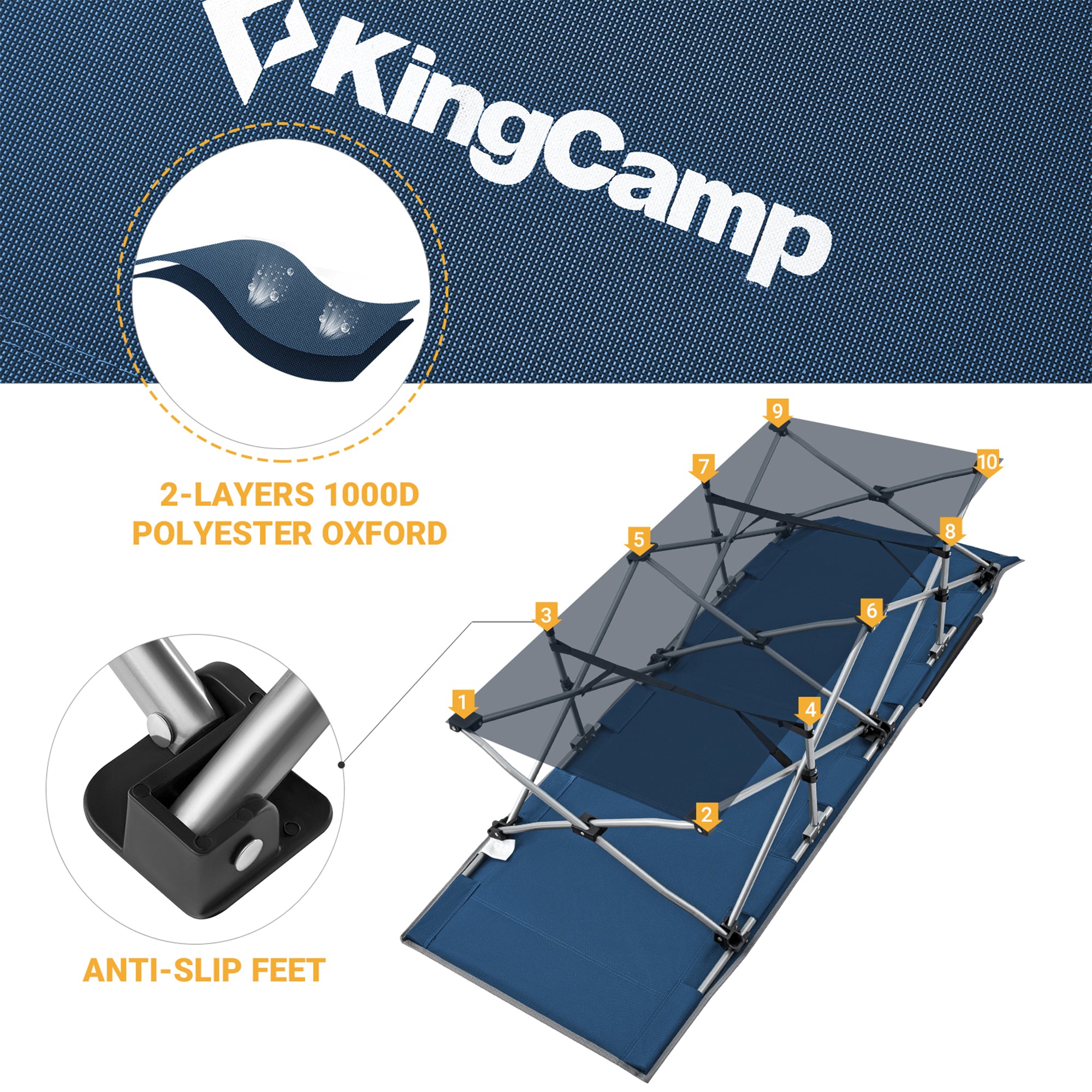 King Camp Portable Outdoor Camping Cot w/ Multi Layer Side Pocket (Open Box) - VMInnovations