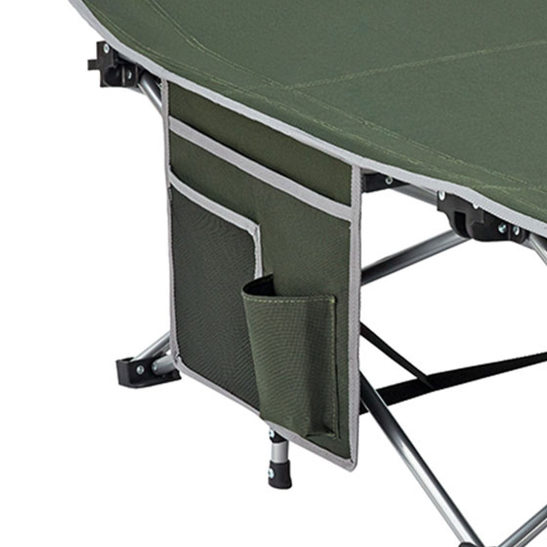 KingCamp Portable Outdoor Camping Cot w/ Multi Layer Side Pocket, Green (Used) - VMInnovations