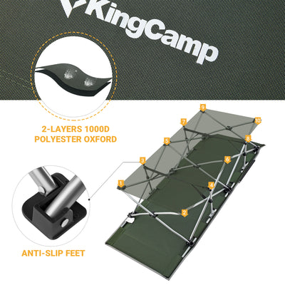 KingCamp Portable Outdoor Camping Cot w/ Multi Layer Side Pocket, Green (Used) - VMInnovations