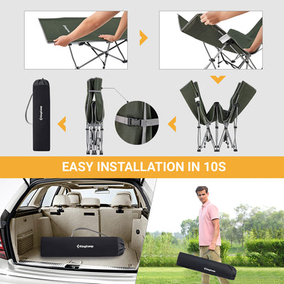 KingCamp Portable Outdoor Camping Cot w/ Multi Layer Side Pocket, Green (Used) - VMInnovations