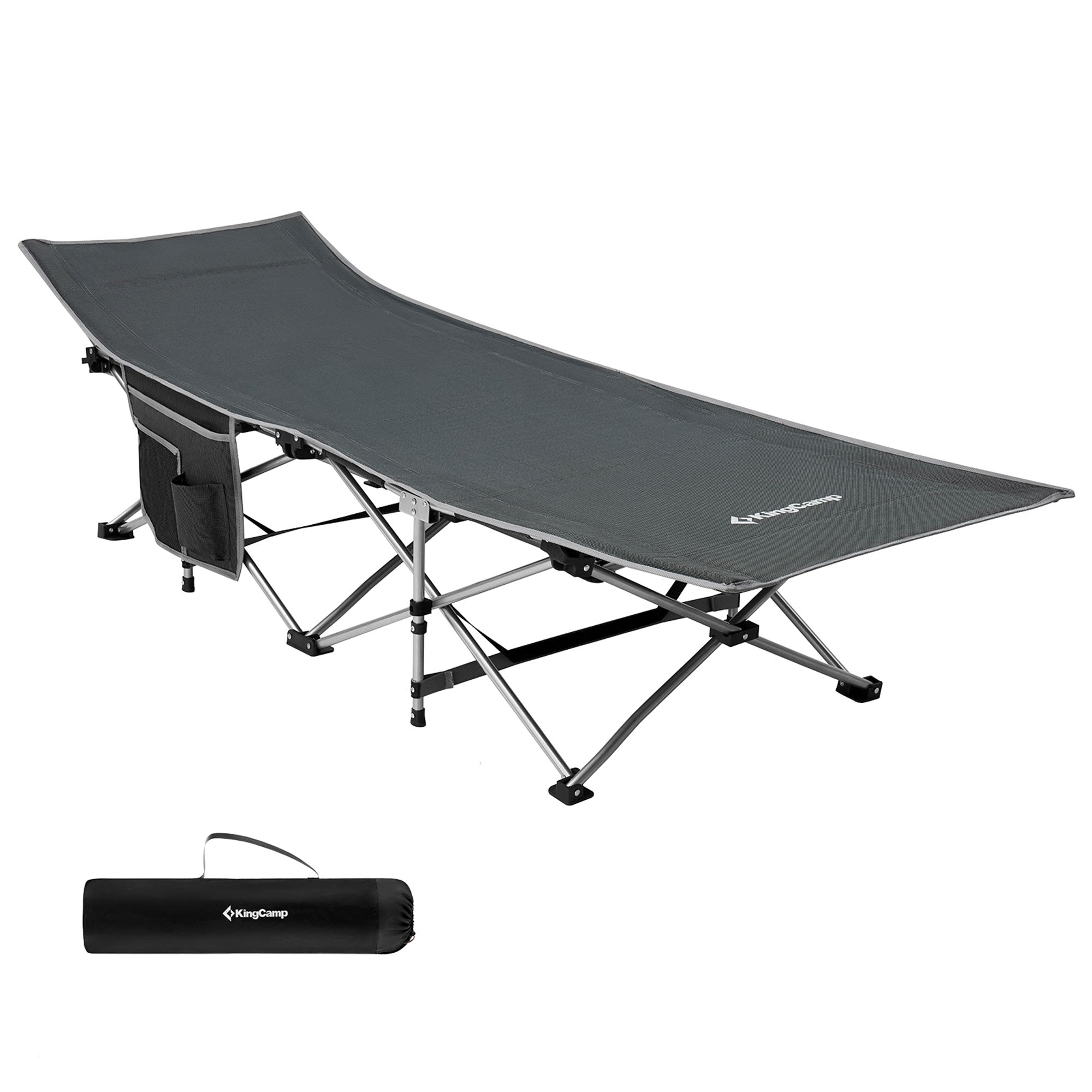 KingCamp Folding Portable Outdoor Camping Cot w/ Multi Layer Side Pocket, Grey - VMInnovations