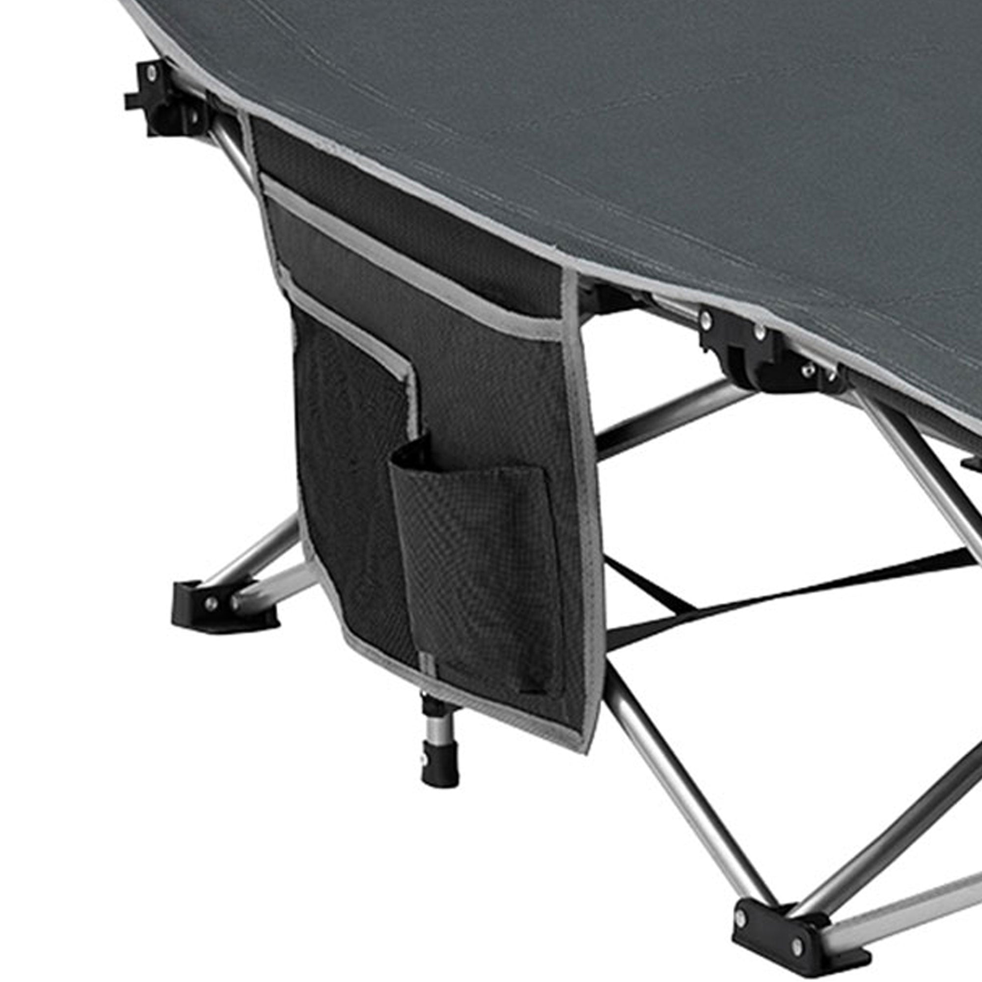 KingCamp Folding Portable Camping Cot w/ Multi Layer Side Pocket, Grey(Open Box) - VMInnovations
