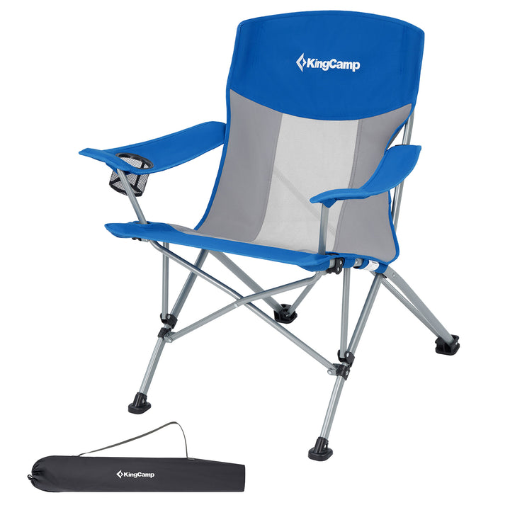 KingCamp Mesh Oversized Outdoor Camping Lounge Chair with Cupholder, Blue/Grey