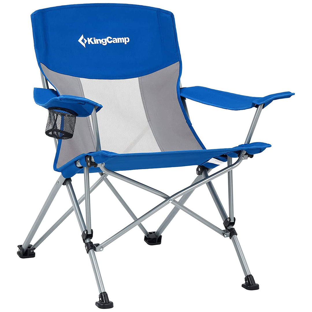 KingCamp Mesh Oversized Outdoor Camping Lounge Chair with Cupholder, Blue/Grey