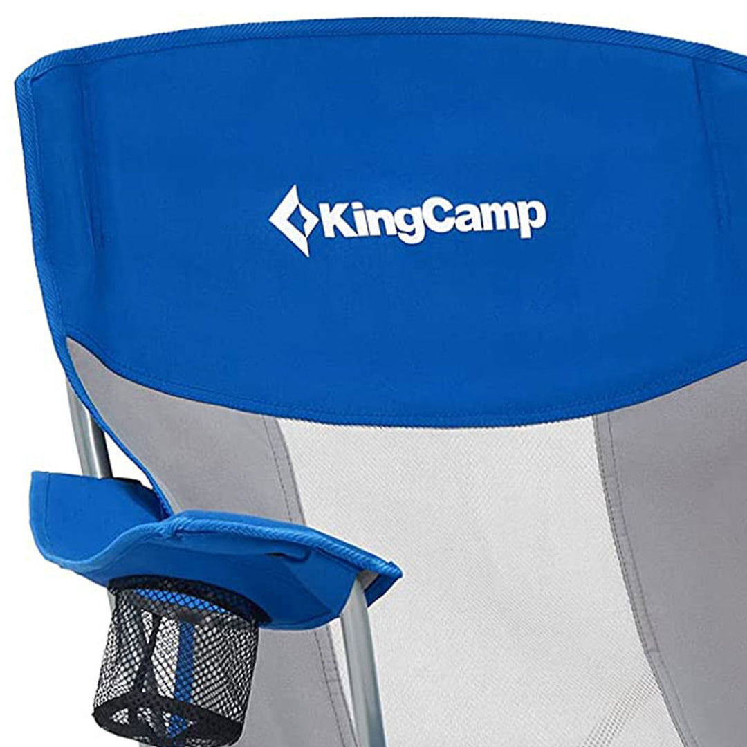 KingCamp Mesh Oversized Outdoor Camping Lounge Chair with Cupholder, Blue/Grey