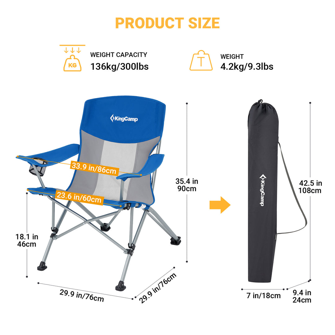 KingCamp Mesh Oversized Outdoor Camping Lounge Chair with Cupholder, Blue/Grey