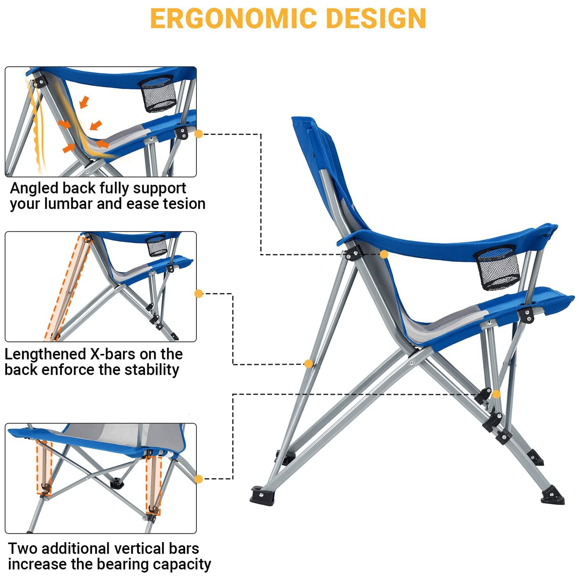 Mesh Oversized Outdoor Camping Chair w/ Cupholder, Blue/Grey (Open Box) - VMInnovations