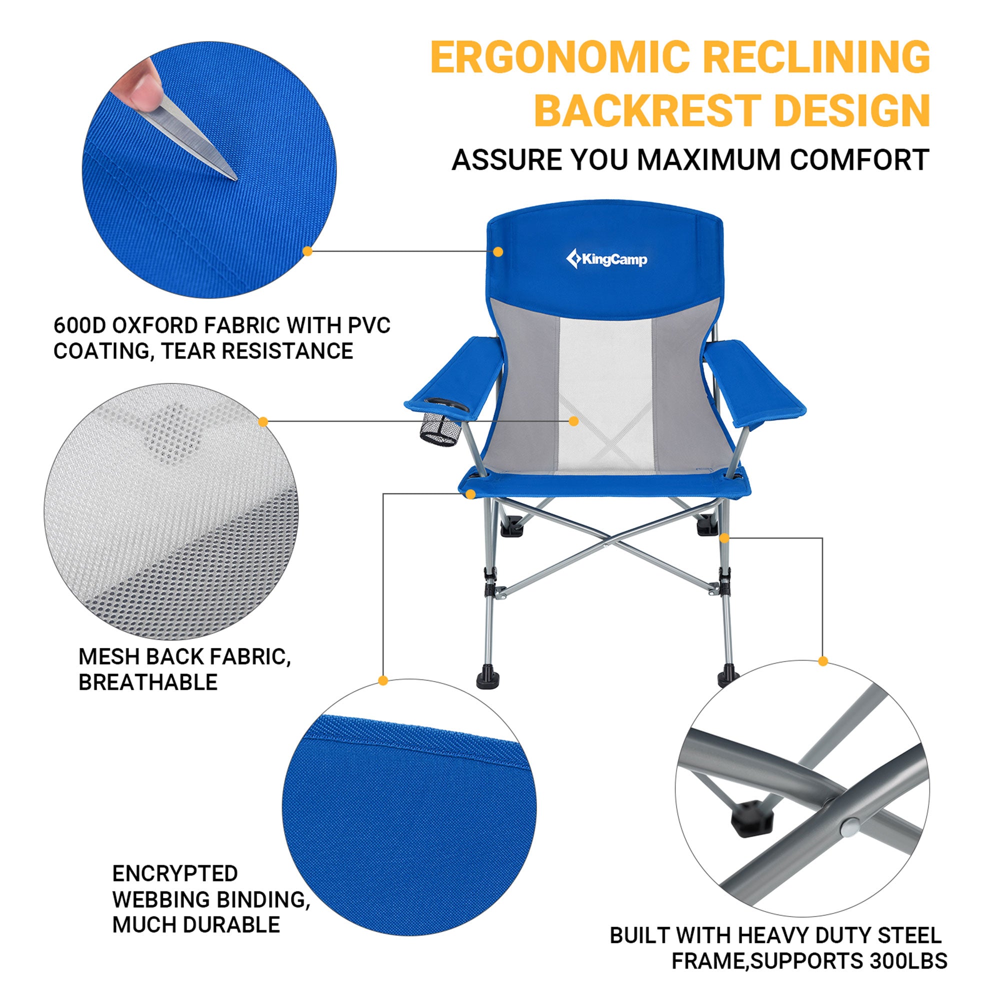 Mesh Oversized Outdoor Camping Chair w/ Cupholder, Blue/Grey (Open Box) - VMInnovations