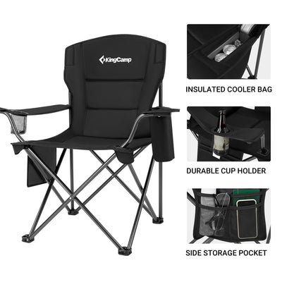KingCamp Padded Folding Chair w/ Cupholder, Cooler, & Pocket,Black(2 Pack)(Used) - VMInnovations
