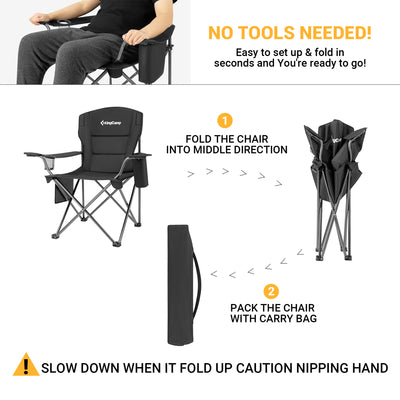 KingCamp Padded Folding Chair w/ Cupholder, Cooler, & Pocket,Black(2 Pack)(Used) - VMInnovations