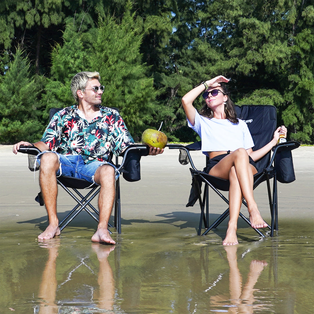 KingCamp Padded Folding Chair w/ Cupholder, Cooler, & Pocket, (2 Pack)(Open Box)