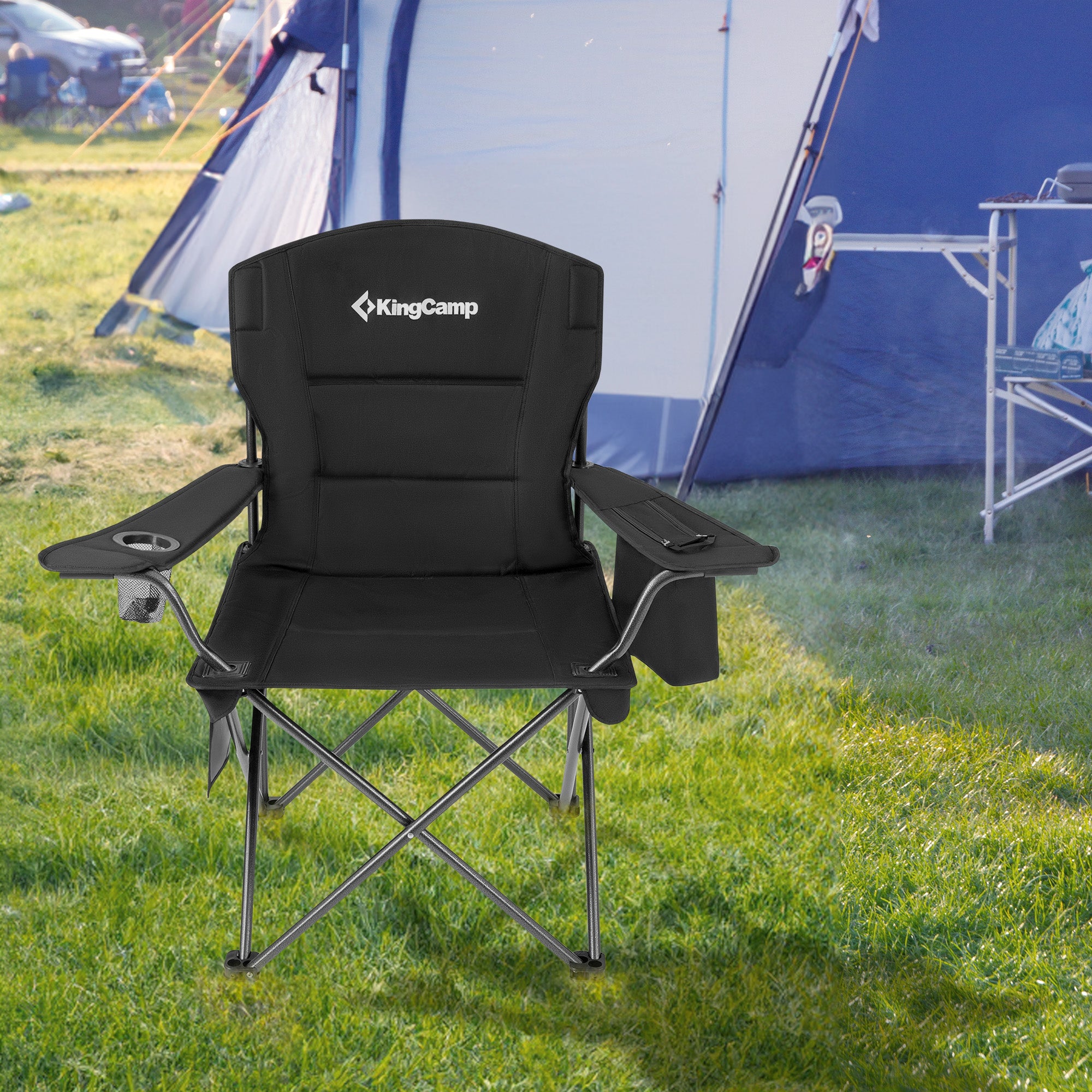 KingCamp Padded Folding Chair w/ Cupholder, Cooler, & Pocket,Black(2 Pack)(Used) - VMInnovations