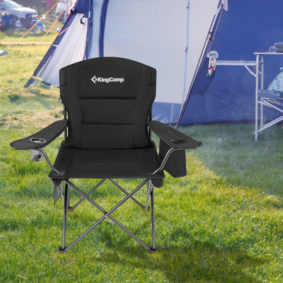 KingCamp Padded Folding Chair w/ Cupholder, Cooler, & Pocket,Black(2 Pack)(Used)