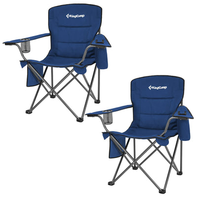 KingCamp Padded Folding Chair w/ Cupholder, Cooler, Blue (2 Pack) (Open Box)