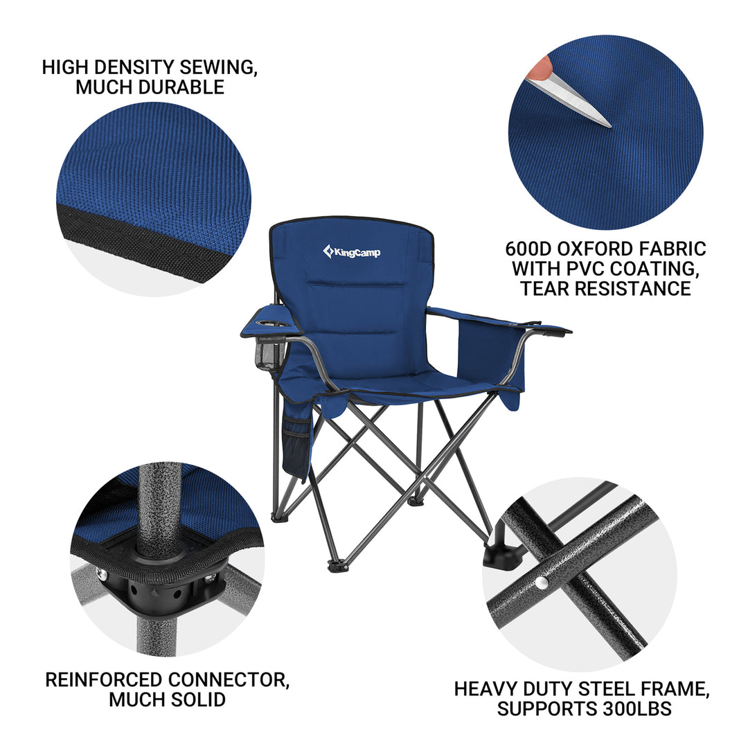 KingCamp Padded Folding Chair with Cupholder, Cooler, and Pocket, Blue (2 Pack)