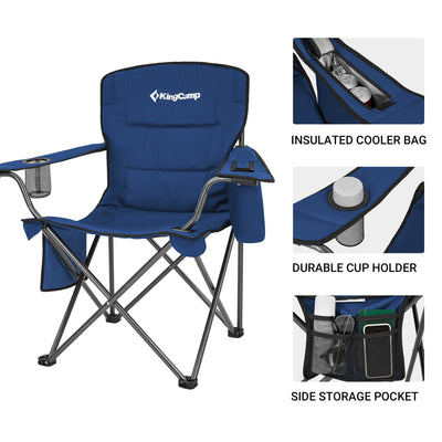 KingCamp Padded Folding Chair with Cupholder, Cooler, and Pocket, Blue (2 Pack)