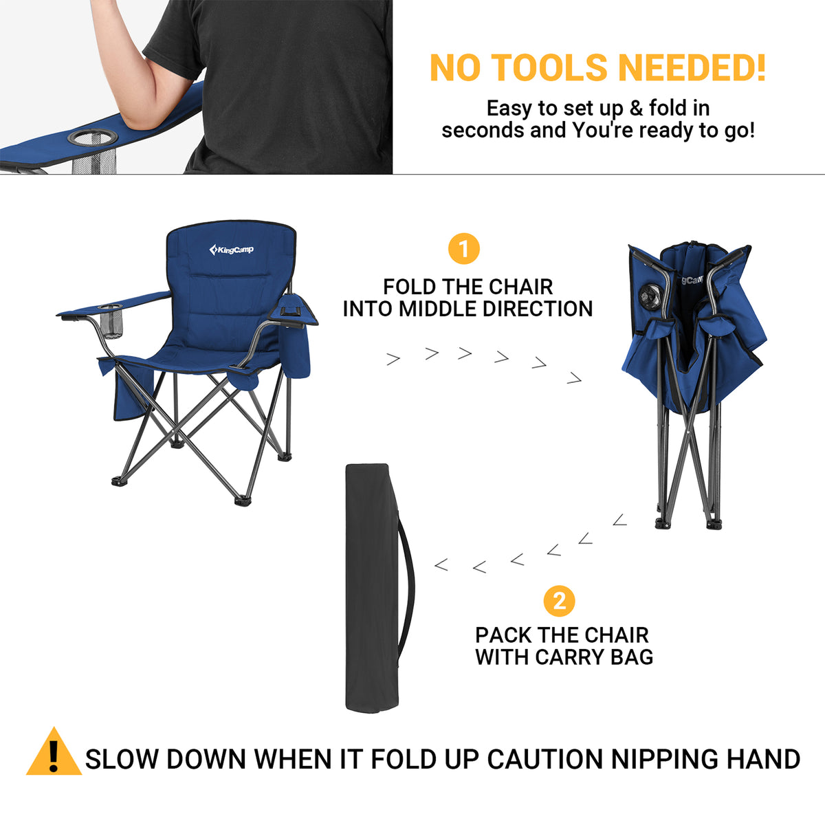 KingCamp Padded Folding Chair w/ Cupholder, Cooler, Blue (2 Pack) (Open Box)